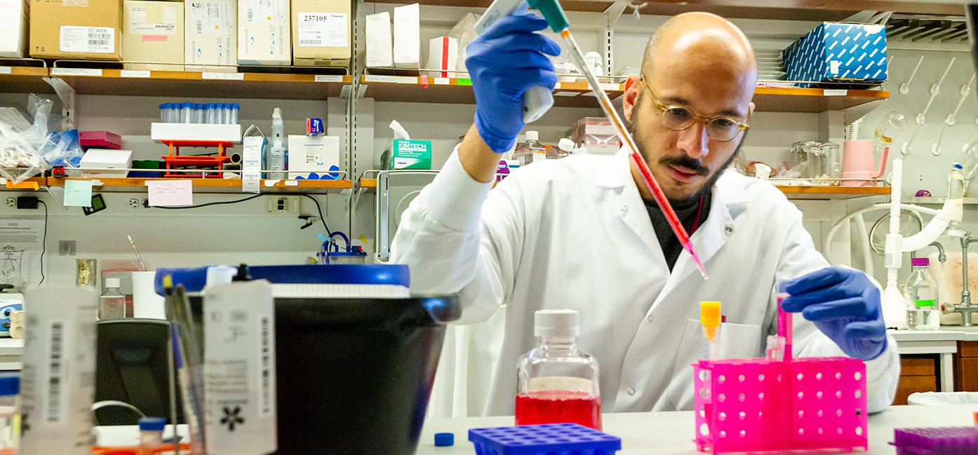 Scientist working at lab bench